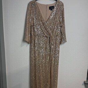 Alex Evenings Gold Sequin Formal Gown 14W Mother of Bride Dress